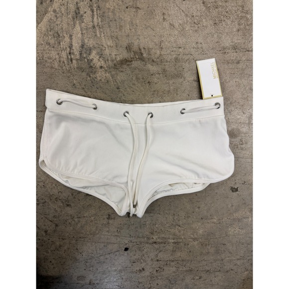 Michael Kors Women's White Ribbed Drawstring Swim Shorts Size Large NWT - Picture 1 of 8